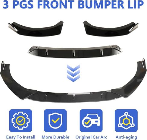 شفة ممتص الصدمات الأمامي باللون الأسود اللامع تناسب سيارة KIA K5 2020-2025، طقم سبويلر مقسم شفة المصد الأمامي باللون الأسود، 3 قطع in Kuwait