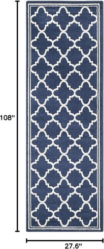 SAFAVIEH Amherst Collection Runner Rug - 2'3" x 9', Navy & Beige, Moroccan Trellis Design, Non-Shedding & Easy Care, Ideal for High Traffic Areas in Living Room, Bedroom (AMT422P) in Saudi Arabia