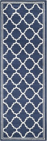 SAFAVIEH Amherst Collection Runner Rug - 2'3" x 9', Navy & Beige, Moroccan Trellis Design, Non-Shedding & Easy Care, Ideal for High Traffic Areas in Living Room, Bedroom (AMT422P) in Saudi Arabia
