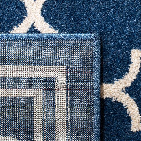SAFAVIEH Amherst Collection Runner Rug - 2'3" x 9', Navy & Beige, Moroccan Trellis Design, Non-Shedding & Easy Care, Ideal for High Traffic Areas in Living Room, Bedroom (AMT422P) in Saudi Arabia