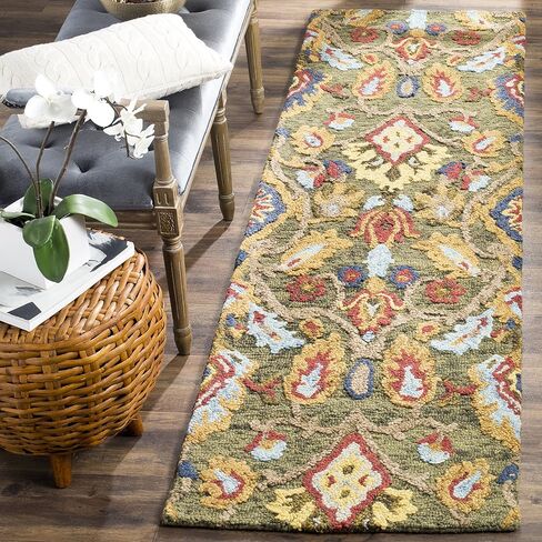 SAFAVIEH Blossom Collection Runner Rug - 2'3" x 14', Green & Multi, Handmade Wool, Ideal for High Traffic Areas in Living Room, Bedroom (BLM402B) in Saudi Arabia