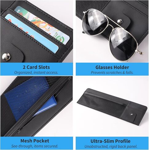 2 Packs Car Sun Visor Organizer with Pocket, Slim Leather Sun Visor Storage Pouch with Zipper, Mesh Pocket, Card Sleeves, Visor Sunglasses Holder for Cars, SUVs, Trucks, Sedan Universal Fit (Beige) in Kuwait