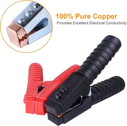 قطعتان من مشابك كابلات البطارية، مشابك بطارية السيارة 1500 أمبير من النحاس النقي لكابلات القفز شديدة التحمل، مشابك بديلة لقوارب الشاحنات والسيارات، أطراف وصلة توصيل البطارية باللون الأحمر + الأسود in Kuwait