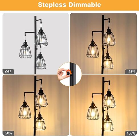 Black Dimmable 70'' Floor Lamp for Living Room Farmhouse 3-Light Tall Lamp with Bird Caged Lampshade Bedroom Floor Tree Standing Lamp (3xLED Bulb Included) - 315603BK in Saudi Arabia