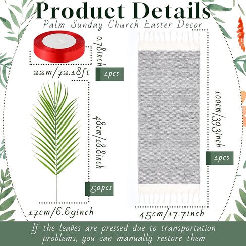 52 Pcs Easter Palm Sunday Artificial Palm Leaves Stems Include 50 Pcs Tropical Faux Leaves 1 Pack Grey Cotton Rugs 1 Pack Red Ribbon Sunday Home Arrangement Theme Luau Jungle Wedding Party in Saudi Arabia