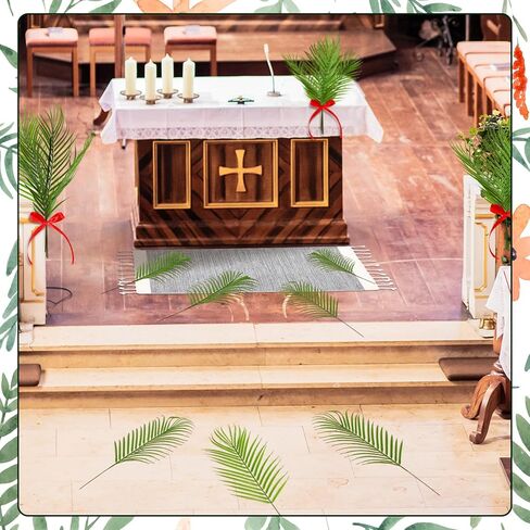 52 Pcs Easter Palm Sunday Artificial Palm Leaves Stems Include 50 Pcs Tropical Faux Leaves 1 Pack Grey Cotton Rugs 1 Pack Red Ribbon Sunday Home Arrangement Theme Luau Jungle Wedding Party in Saudi Arabia