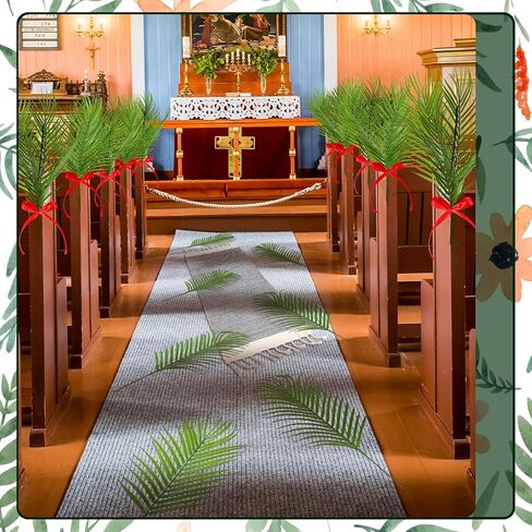 52 Pcs Easter Palm Sunday Artificial Palm Leaves Stems Include 50 Pcs Tropical Faux Leaves 1 Pack Grey Cotton Rugs 1 Pack Red Ribbon Sunday Home Arrangement Theme Luau Jungle Wedding Party in Saudi Arabia