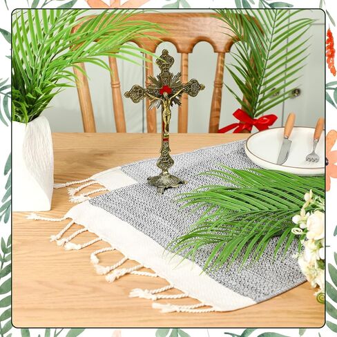 52 Pcs Easter Palm Sunday Artificial Palm Leaves Stems Include 50 Pcs Tropical Faux Leaves 1 Pack Grey Cotton Rugs 1 Pack Red Ribbon Sunday Home Arrangement Theme Luau Jungle Wedding Party in Saudi Arabia