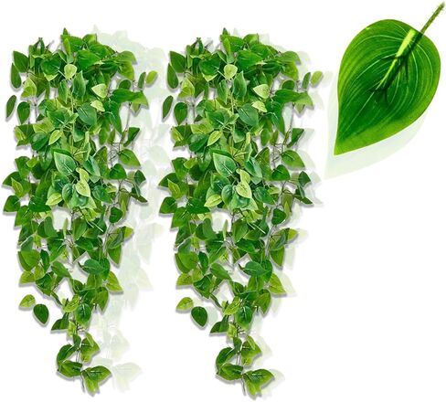 نباتات Adak المزيفة المعلقة (عبوتان) - أكاليل خضراء من اللبلاب الاصطناعي لديكور الغرفة وغرفة النوم وغرفة المعيشة والمطبخ والمكتب والفناء - ديكور معلق داخلي وخارجي (بدون أصيص زهور) in Kuwait