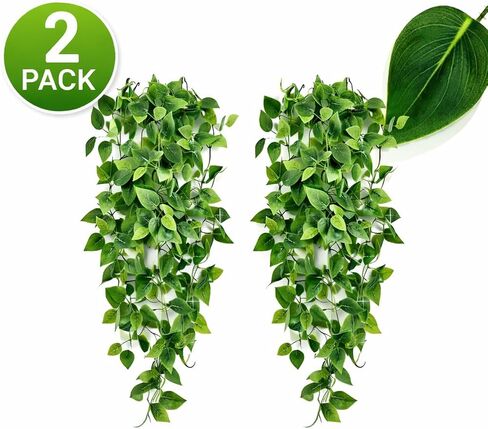 نباتات Adak المزيفة المعلقة (عبوتان) - أكاليل خضراء من اللبلاب الاصطناعي لديكور الغرفة وغرفة النوم وغرفة المعيشة والمطبخ والمكتب والفناء - ديكور معلق داخلي وخارجي (بدون أصيص زهور) in Kuwait