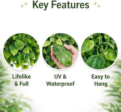 نباتات Adak المزيفة المعلقة (عبوتان) - أكاليل خضراء من اللبلاب الاصطناعي لديكور الغرفة وغرفة النوم وغرفة المعيشة والمطبخ والمكتب والفناء - ديكور معلق داخلي وخارجي (بدون أصيص زهور) in Kuwait