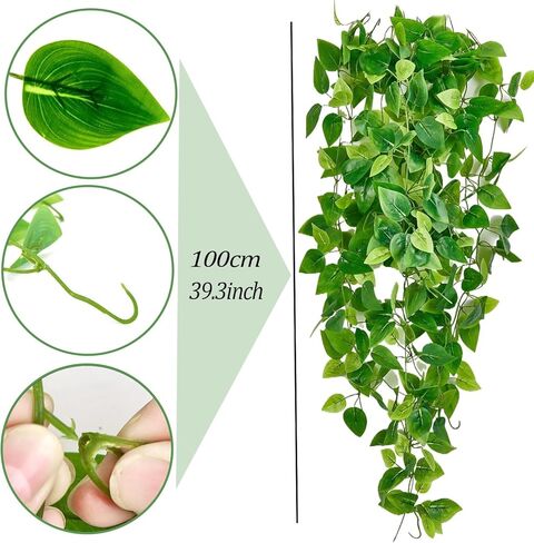 نباتات Adak المزيفة المعلقة (عبوتان) - أكاليل خضراء من اللبلاب الاصطناعي لديكور الغرفة وغرفة النوم وغرفة المعيشة والمطبخ والمكتب والفناء - ديكور معلق داخلي وخارجي (بدون أصيص زهور) in Kuwait