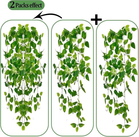 نباتات Adak المزيفة المعلقة (عبوتان) - أكاليل خضراء من اللبلاب الاصطناعي لديكور الغرفة وغرفة النوم وغرفة المعيشة والمطبخ والمكتب والفناء - ديكور معلق داخلي وخارجي (بدون أصيص زهور) in Kuwait