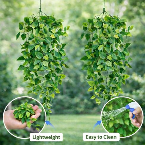 نباتات Adak المزيفة المعلقة (عبوتان) - أكاليل خضراء من اللبلاب الاصطناعي لديكور الغرفة وغرفة النوم وغرفة المعيشة والمطبخ والمكتب والفناء - ديكور معلق داخلي وخارجي (بدون أصيص زهور) in Kuwait