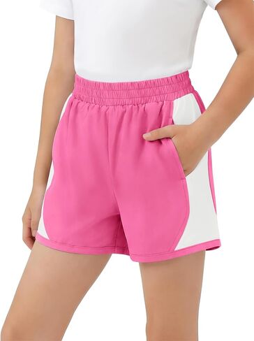 Haloumoning Girls Shorts Kids Fashion Elastic High Waist Colorblock Workout Running Shorts with Pockets 5-14 Years in Saudi Arabia