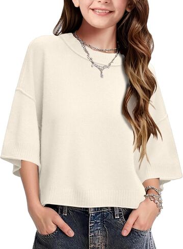 Girls Short Sleeve Sweaters 2026 Teen Spring Croped Summer Fashion Outfits Crewneck Lightweight Pullover Sweater Tops in Kuwait
