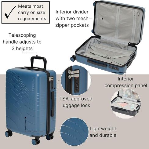 Baggallini Set Wave 22" 4 Wheel Hardside Carry-On Luggage - Lightweight Carry On Suitcase with Wheels in Saudi Arabia