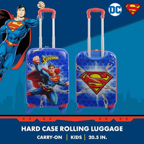 FUL DC Comics Superman 20.5 Inch Carry On Luggage, Hardshell Rolling Suitcase with Spinner Wheels, Blue in Saudi Arabia