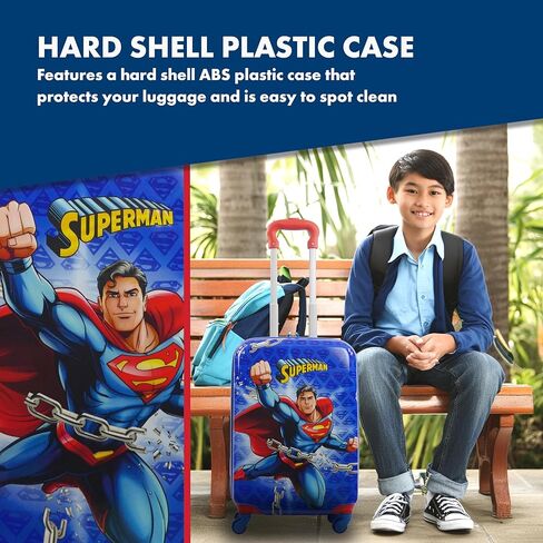FUL DC Comics Superman 20.5 Inch Carry On Luggage, Hardshell Rolling Suitcase with Spinner Wheels, Blue in Saudi Arabia