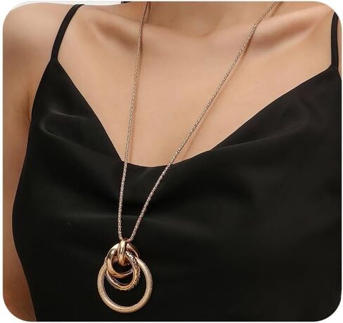 Long Pendant Necklace for Women Long Silver Knot Geometric Necklace Chunky Gold Sweater Statement Necklace Jewelry in Saudi Arabia