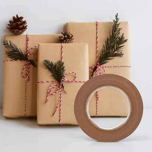 شريط ورق كرافت ضيق من TAPEBEAR، 12 لفة 1 بوصة × 164 قدم، شريط تعبئة بني صديق للبيئة قابل لإعادة التدوير لتأطير الصور، تغليف الهدايا، وضع العلامات، التعبئة والتغليف، الشحن، الختم، النقل in Kuwait