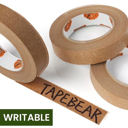 شريط ورق كرافت ضيق من TAPEBEAR، 12 لفة 1 بوصة × 164 قدم، شريط تعبئة بني صديق للبيئة قابل لإعادة التدوير لتأطير الصور، تغليف الهدايا، وضع العلامات، التعبئة والتغليف، الشحن، الختم، النقل in Kuwait