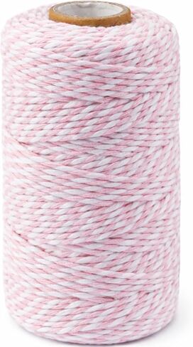 Pink and White Cotton Twine String, 328 Feet, 2mm Thick, for Crafts Gift Wrapping Baking Holiday Decor in Saudi Arabia