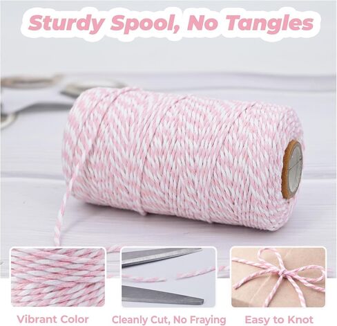 Pink and White Cotton Twine String, 328 Feet, 2mm Thick, for Crafts Gift Wrapping Baking Holiday Decor in Saudi Arabia