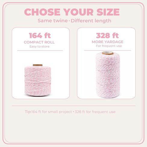 Pink and White Cotton Twine String, 328 Feet, 2mm Thick, for Crafts Gift Wrapping Baking Holiday Decor in Saudi Arabia