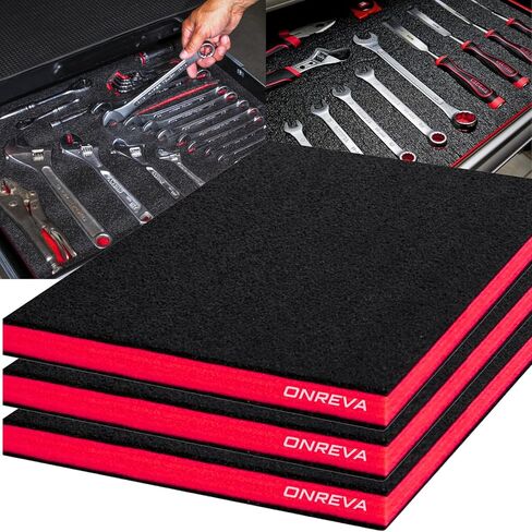 ONREVA Tool Box Foam 16x12x1 inch 3Pack, Foam Inserts for Cases, Polyethylene Storage Sheets for Toolbox Hard Case, Tool Shadow Insert, Kaizen Organizer Sheet, Black with Red in Kuwait