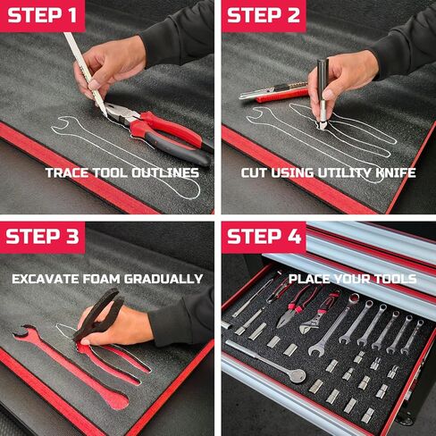 ONREVA Tool Box Foam 16x12x1 inch 3Pack, Foam Inserts for Cases, Polyethylene Storage Sheets for Toolbox Hard Case, Tool Shadow Insert, Kaizen Organizer Sheet, Black with Red in Kuwait