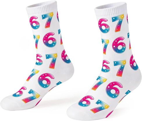 Zerobe 67 Socks Six Seven Neon Gradient Funny Meme Crew Socks for Men and Women, Novelty Number Graphic Socks in Saudi Arabia