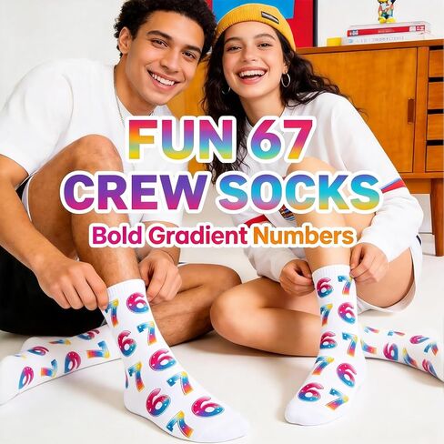 Zerobe 67 Socks Six Seven Neon Gradient Funny Meme Crew Socks for Men and Women, Novelty Number Graphic Socks in Saudi Arabia