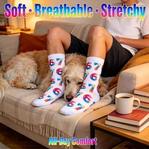 Zerobe 67 Socks Six Seven Neon Gradient Funny Meme Crew Socks for Men and Women, Novelty Number Graphic Socks in Saudi Arabia