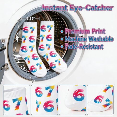 Zerobe 67 Socks Six Seven Neon Gradient Funny Meme Crew Socks for Men and Women, Novelty Number Graphic Socks in Saudi Arabia