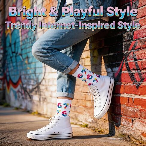 Zerobe 67 Socks Six Seven Neon Gradient Funny Meme Crew Socks for Men and Women, Novelty Number Graphic Socks in Saudi Arabia