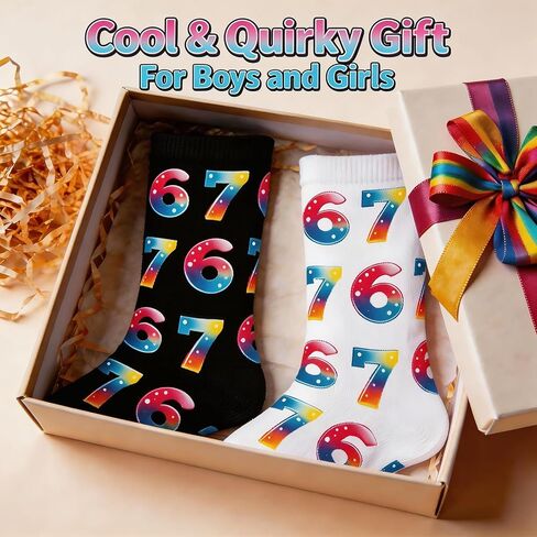 Zerobe 67 Socks Six Seven Neon Gradient Funny Meme Crew Socks for Men and Women, Novelty Number Graphic Socks in Saudi Arabia