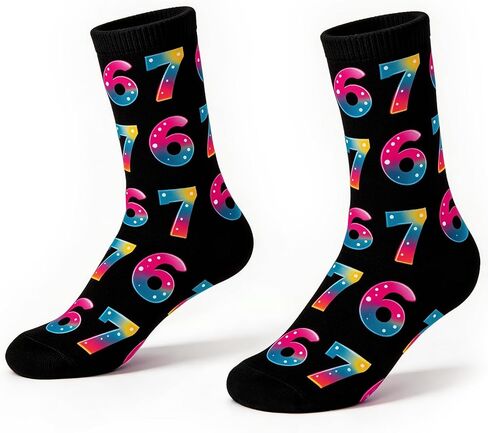 Zerobe 67 Socks Six Seven Neon Gradient Funny Meme Crew Socks for Men and Women, Novelty Number Graphic Socks in Saudi Arabia