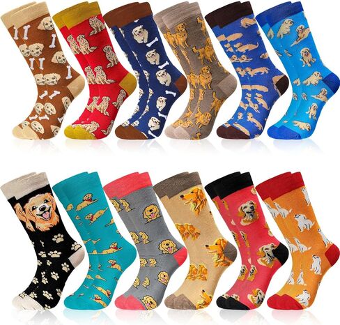 Shihanee 12 Pairs Golden Retriever Socks Funny Gifts for Women Men Christmas Novelty Animal Crew Socks Stocking Bulk for Xmas Golden Retriever Lovers in Saudi Arabia