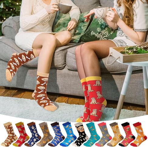 Shihanee 12 Pairs Golden Retriever Socks Funny Gifts for Women Men Christmas Novelty Animal Crew Socks Stocking Bulk for Xmas Golden Retriever Lovers in Saudi Arabia