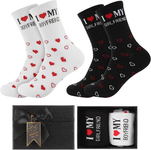 Boyfriend/Husband Gifts I Love My Boyfriend/Girlfriend Socks with Box, Heart Funny Couple Socks Romantic Gifts for Anniversary Birthday in Saudi Arabia
