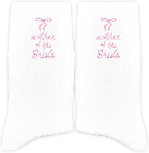 جوارب أم العروس المطرزة مع القوس الوردي – جوارب هدية يوم الزفاف لأم العروس.(032) in Kuwait