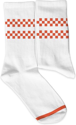 White Crew Socks with Orange Checkered Design – Comfortable Cotton Athletic Socks for Skateboarding, Street Fashion, Casual Wear.(045) in Kuwait