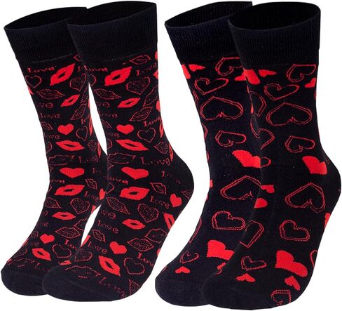 Evankin Valentines Black Socks for Men Hearts Lips Pattern Casual Cotton Crew Socks Novelty Funny Gifts in Saudi Arabia
