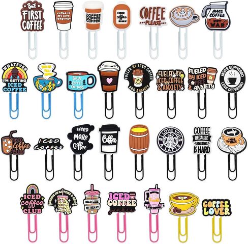 Coffee Paper Clips for Coffee Themed Party Fvaor Fun Cute Paperclips Bookmarks Large Planner Clips Bookmark Clips Office Worker Coworker Teachers Gifts in Kuwait