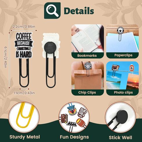 Coffee Paper Clips for Coffee Themed Party Fvaor Fun Cute Paperclips Bookmarks Large Planner Clips Bookmark Clips Office Worker Coworker Teachers Gifts in Kuwait