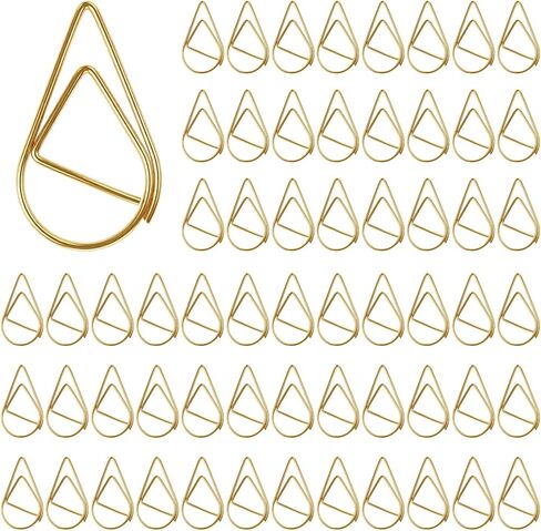 100 Pcs Small Gold Paper Clips, Waterdrop Paperclips for Bookmarks & Photos, Cute Decorative Paperclips for Office, Wedding Invitations, Scrapbooking, 15 x 25mm, Gold in Kuwait