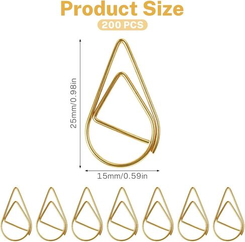 100 Pcs Small Gold Paper Clips, Waterdrop Paperclips for Bookmarks & Photos, Cute Decorative Paperclips for Office, Wedding Invitations, Scrapbooking, 15 x 25mm, Gold in Kuwait