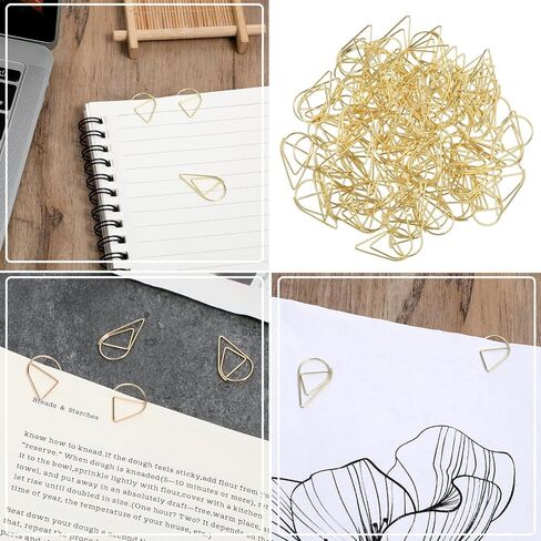 100 Pcs Small Gold Paper Clips, Waterdrop Paperclips for Bookmarks & Photos, Cute Decorative Paperclips for Office, Wedding Invitations, Scrapbooking, 15 x 25mm, Gold in Kuwait