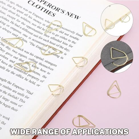 100 Pcs Small Gold Paper Clips, Waterdrop Paperclips for Bookmarks & Photos, Cute Decorative Paperclips for Office, Wedding Invitations, Scrapbooking, 15 x 25mm, Gold in Kuwait